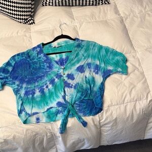 Olivaceous Blue and Green Tie-Dye Crop Top Size small